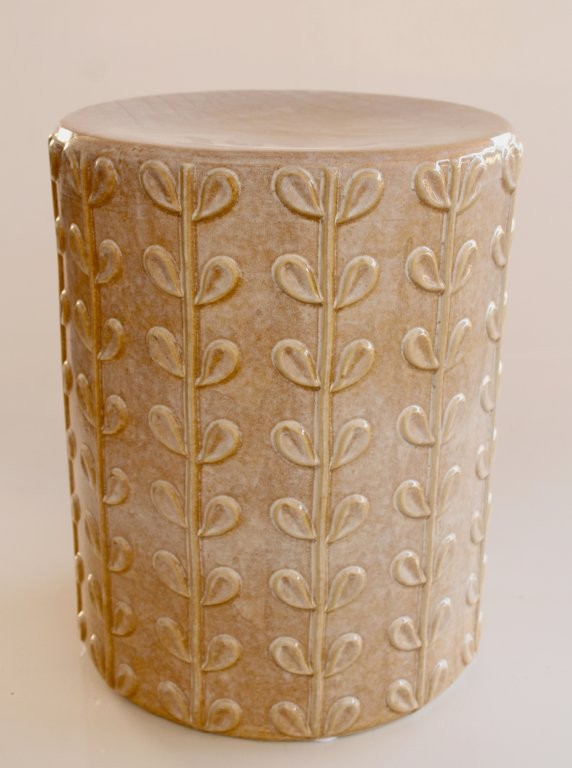 Cream Beige Ceramic Flower Garden Stool